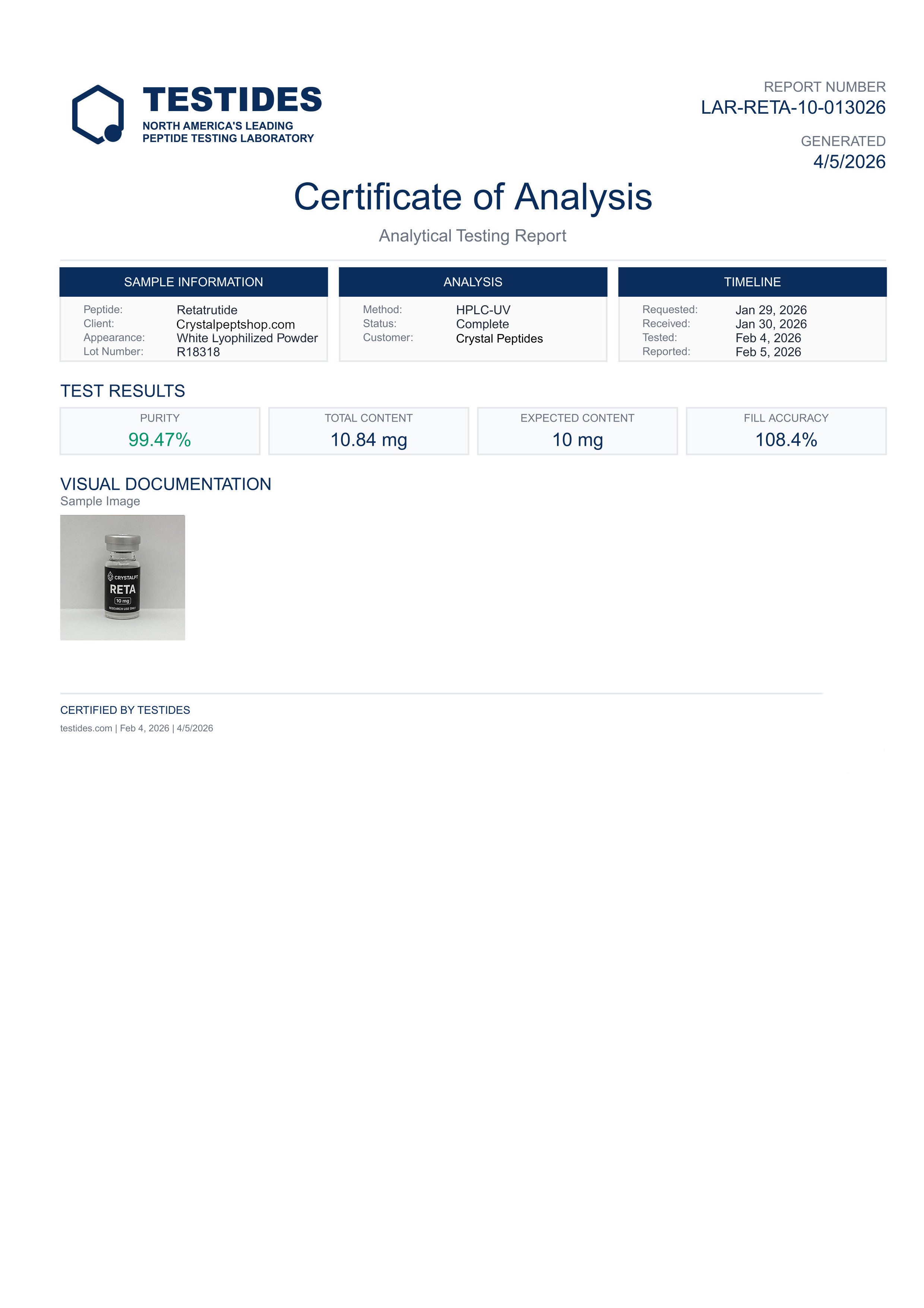 Retatrutide — 10 mg analytical document preview