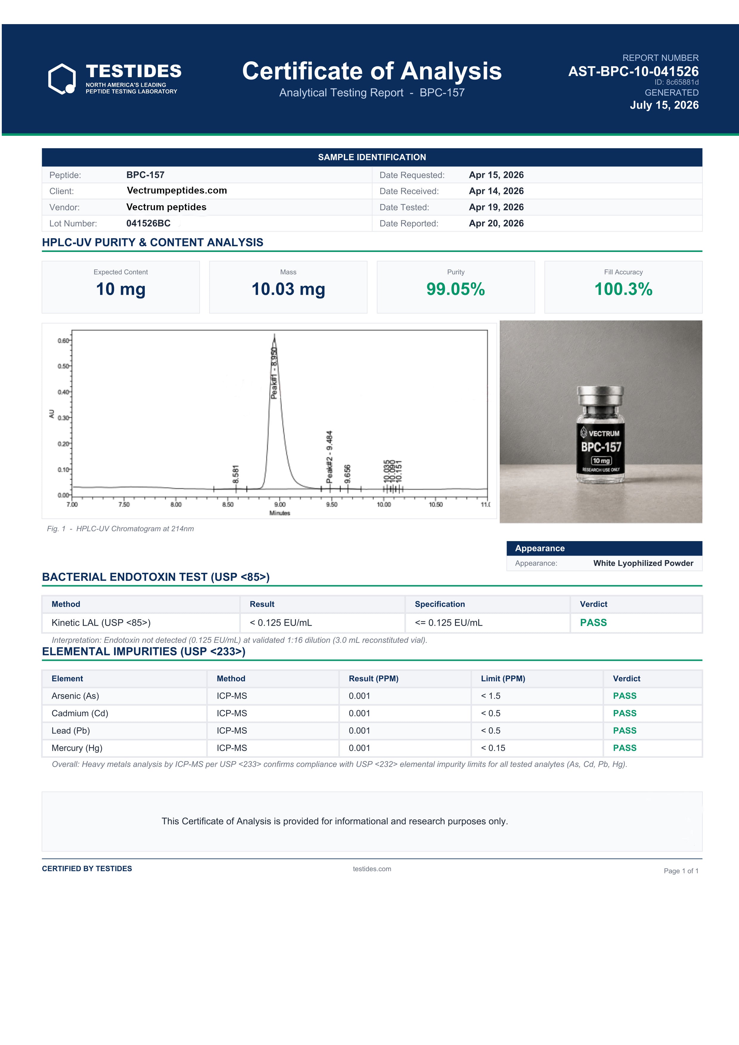 BPC-157 — 10 mg analytical document preview