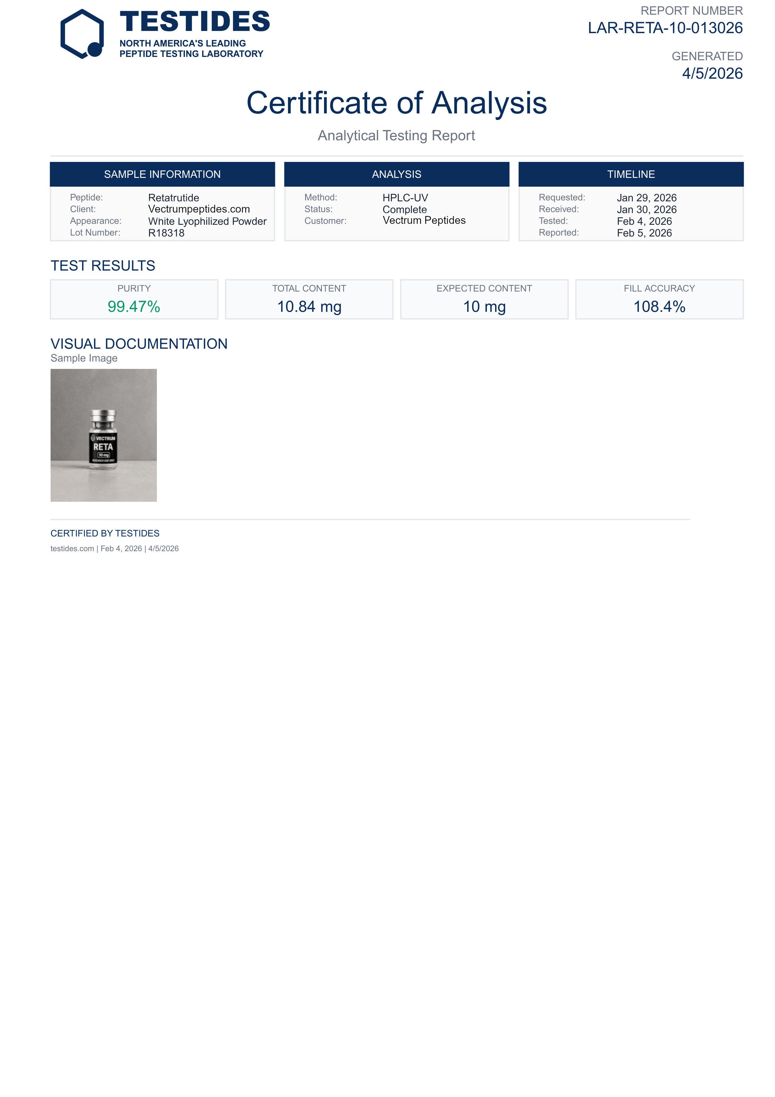 Retatrutide 10 mg analytical document preview